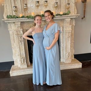 Dusty blue wrap dress size 6 David’s Bridal